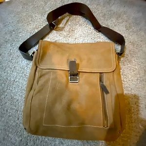 Coach leather shoulder book bag tan and brown unisex stylish and functional